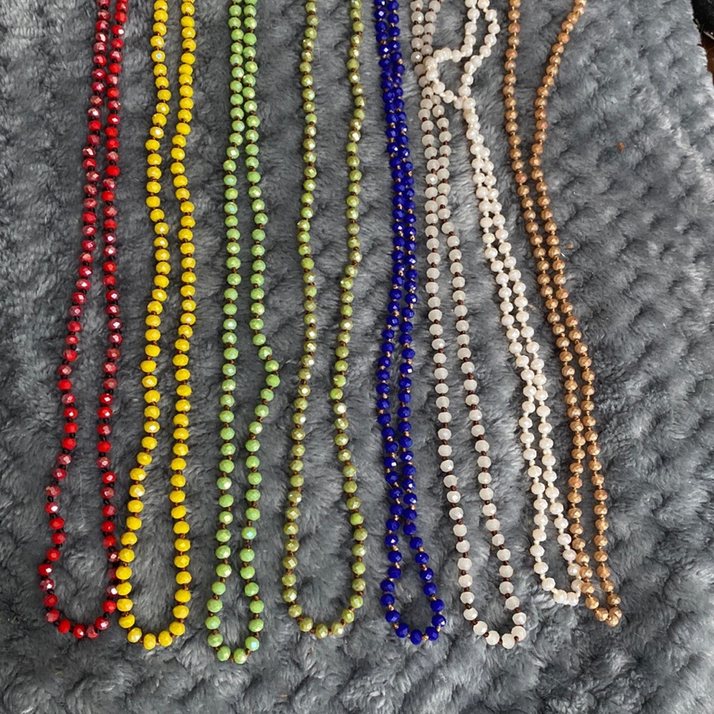 Long crystal knotted necklace